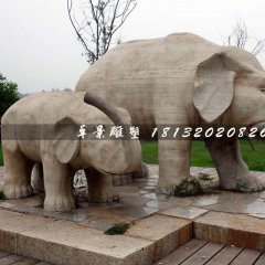 母子象石雕，公園動物石雕