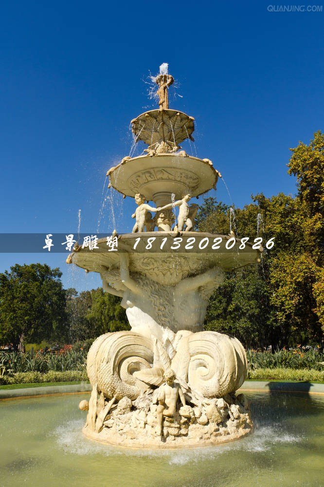 噴泉石雕，公園人物石噴泉
