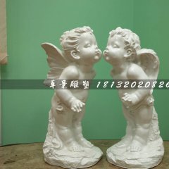 親吻小天使石雕，漢白玉小孩石雕