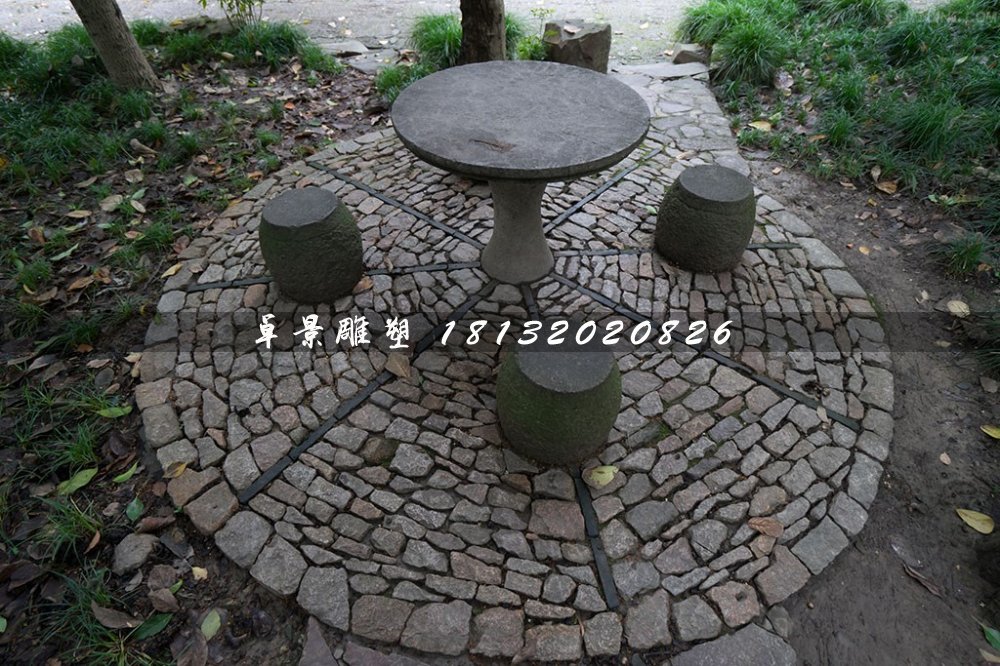 青石圓桌圓凳，公園桌椅石雕