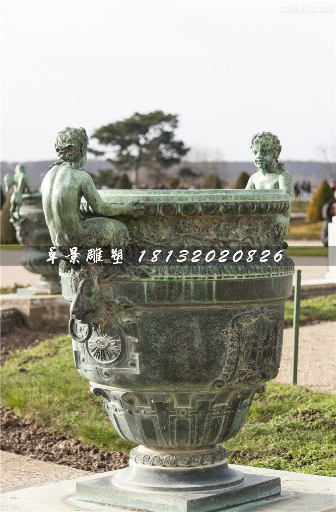 青銅花盆雕塑，公園花缽銅雕