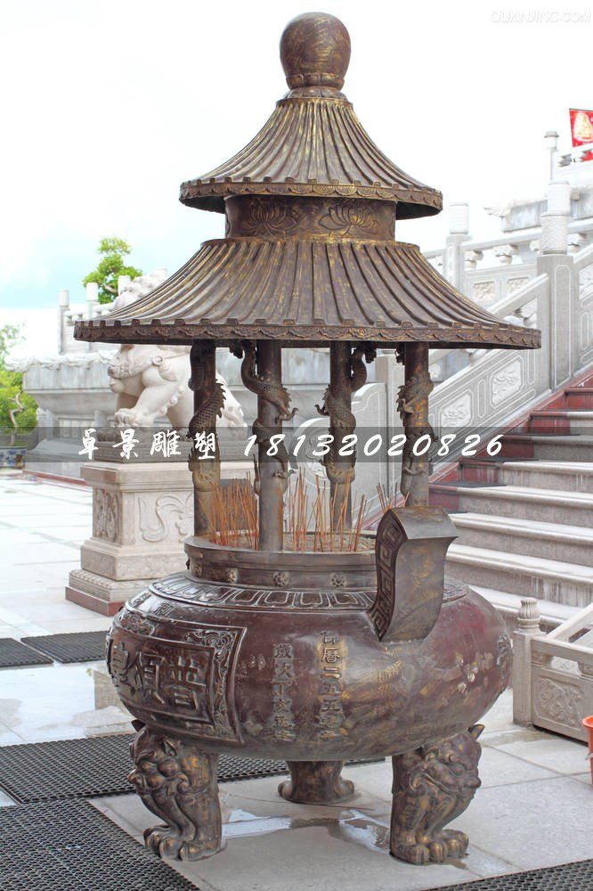 香爐銅雕,寺廟三足銅香爐