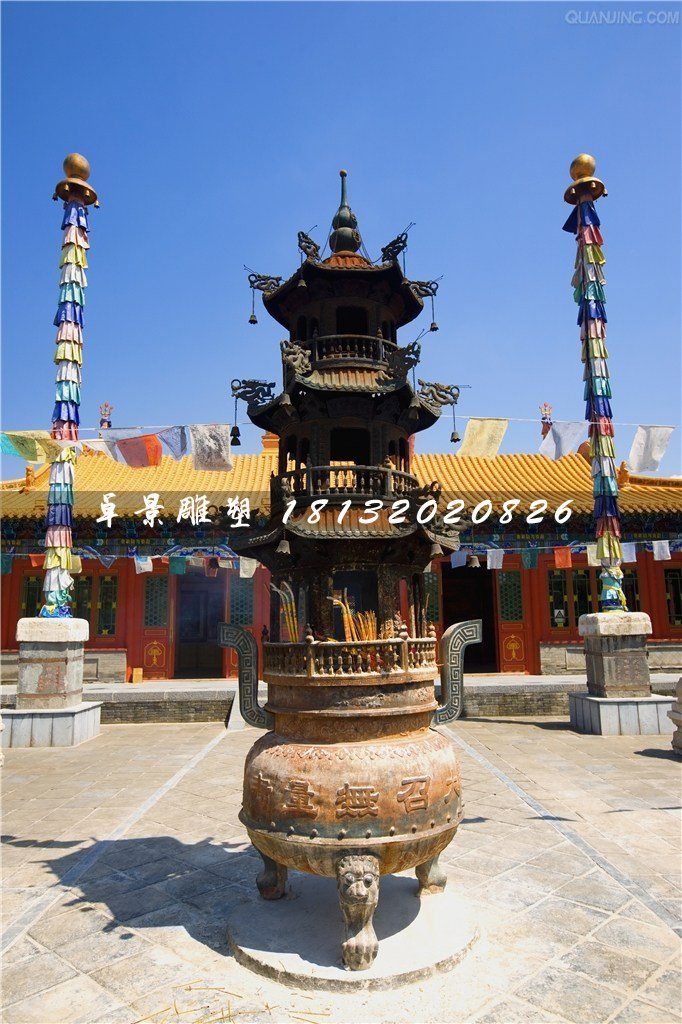 寺廟銅香爐，三足香爐銅雕