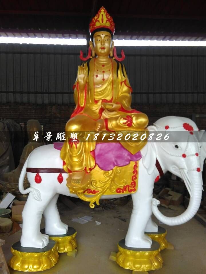 玻璃鋼普賢菩薩雕塑，彩繪佛像雕塑