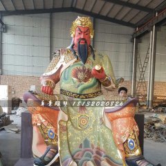 彩繪關(guān)公雕塑，玻璃鋼坐式關(guān)公