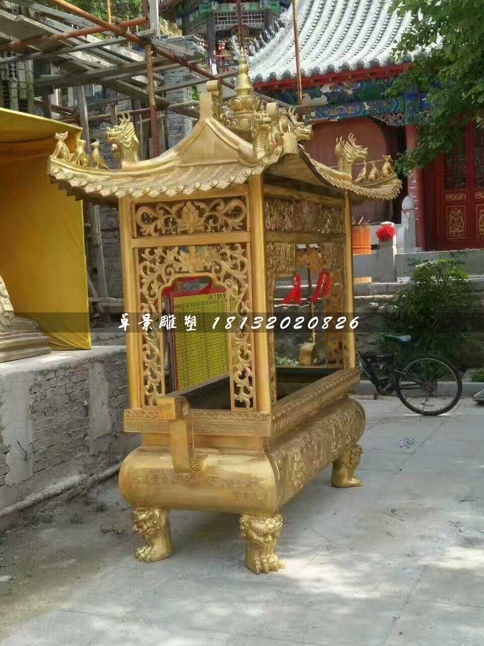 方形香爐銅雕，寺廟銅香爐