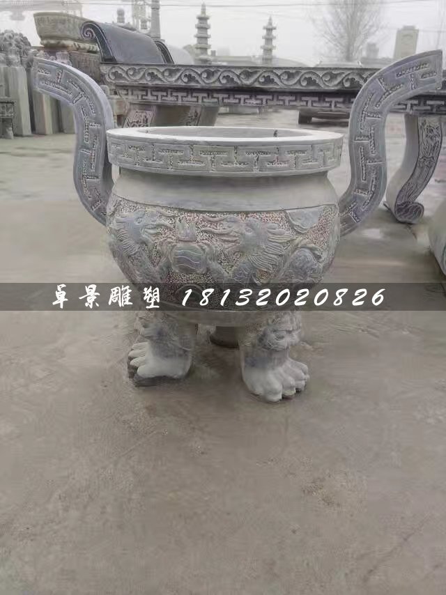 青石香爐,三足香爐石雕