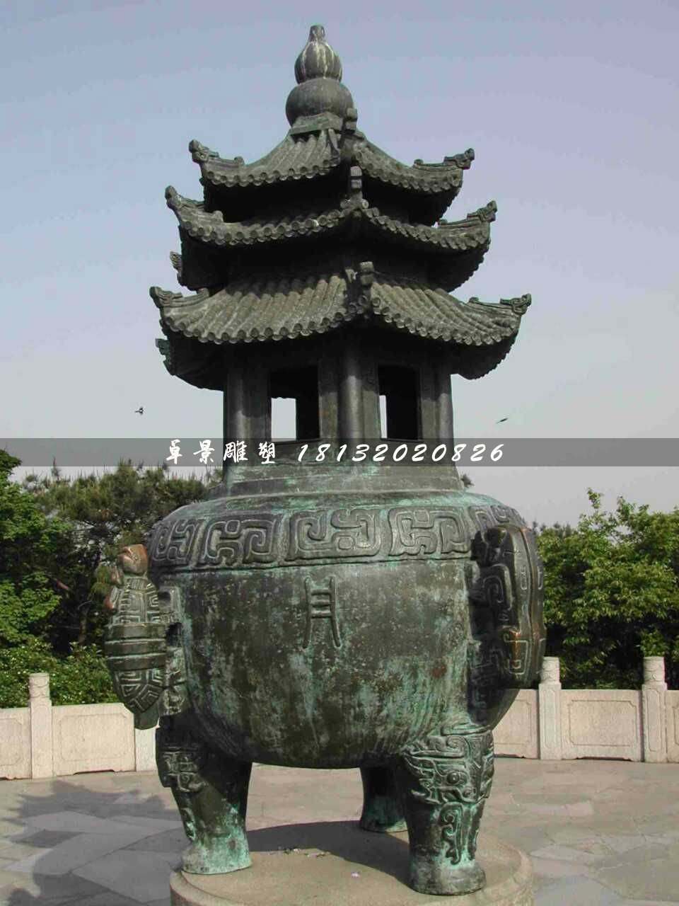 青銅香爐雕塑，寺廟香爐雕塑