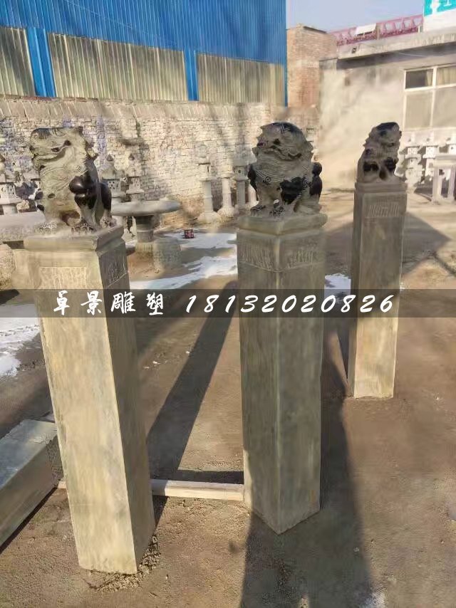 拴馬樁石雕，青石仿古柱子 (6)