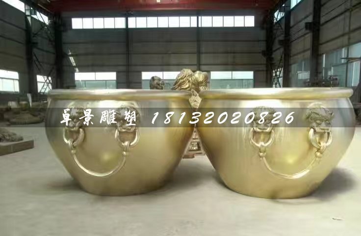 銅水缸雕塑,圓形水缸銅雕