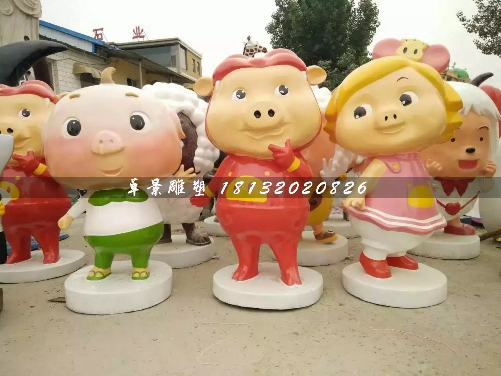 玻璃鋼卡通動物，豬豬俠雕塑
