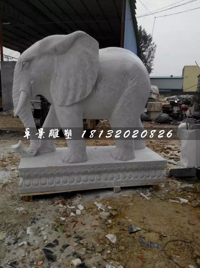 大理石大象雕塑，公園動物石雕 (2)