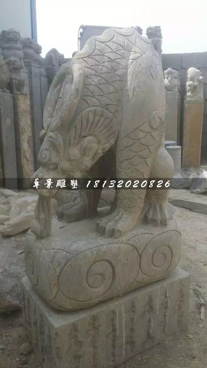 大理石負(fù)屃雕塑，神獸石雕 (1)