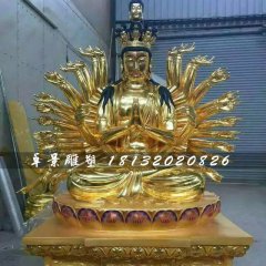 千手觀音雕塑，貼金銅觀音