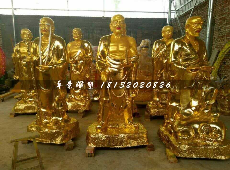 十八羅漢銅雕，貼金佛像銅雕