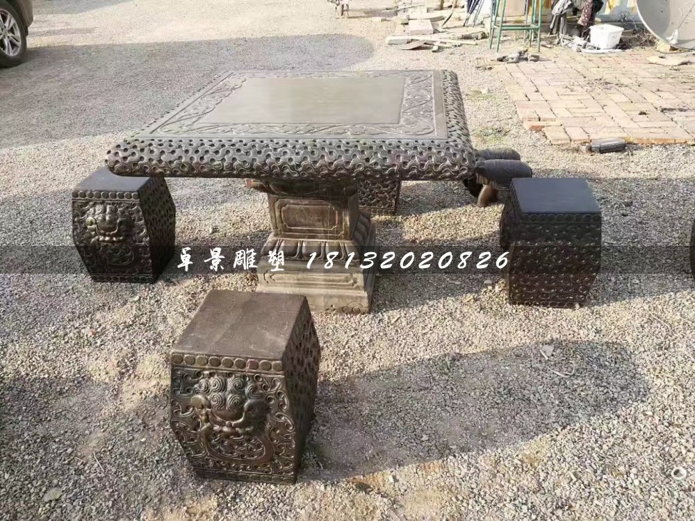 方桌方凳石雕，公園桌椅石雕