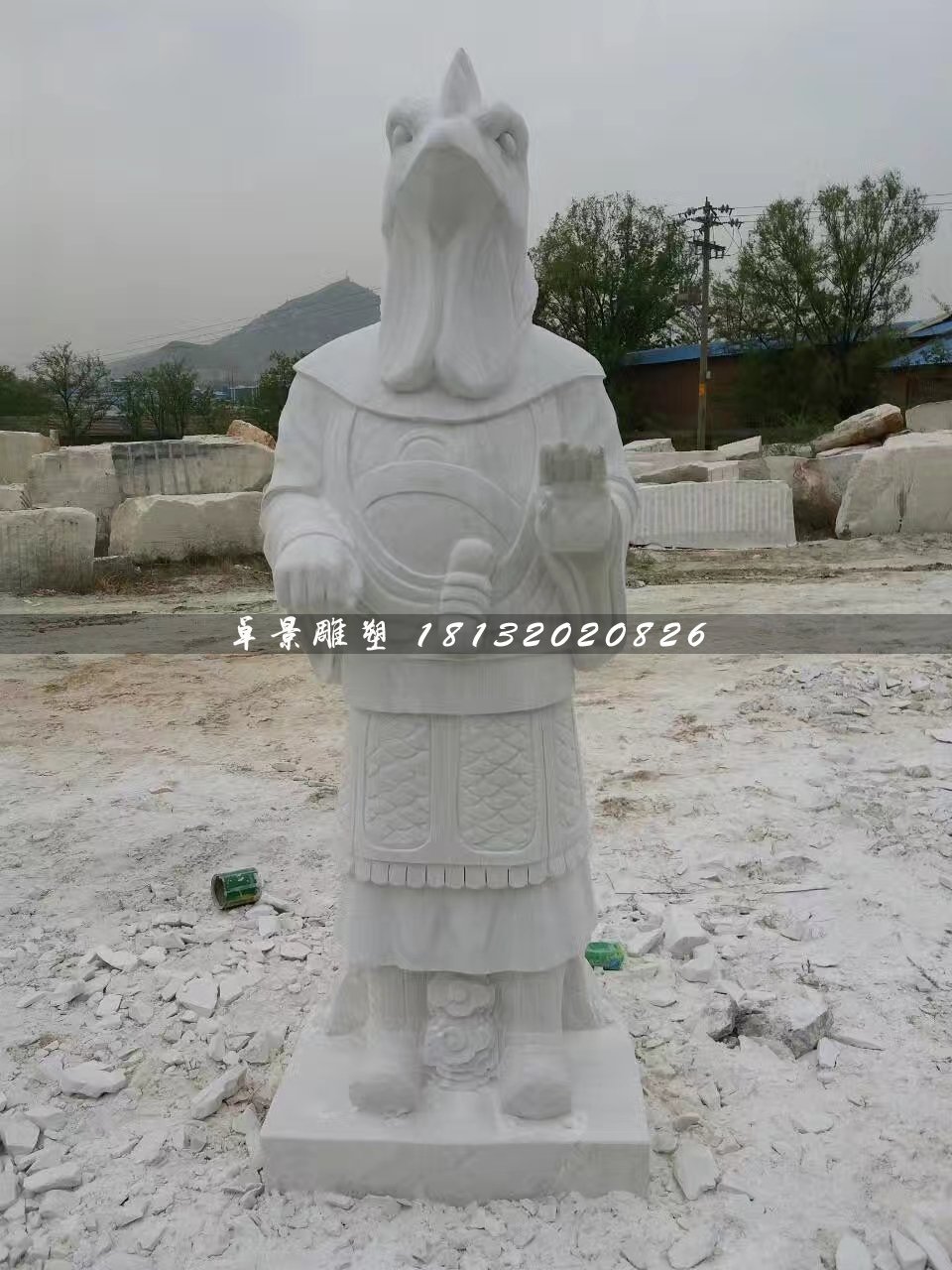 十二生肖石雕，漢白玉獸首人身石雕 (1)