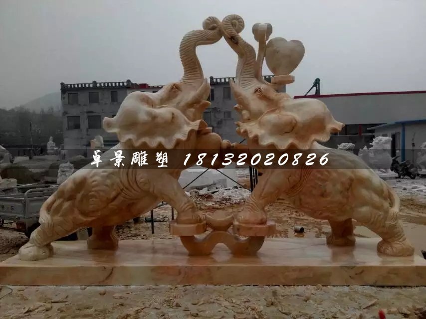 晚霞紅大象石雕，如意象石雕 (3)