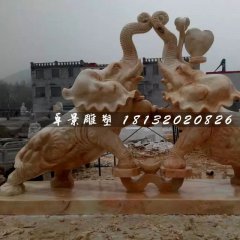 晚霞紅大象石雕，如意象石雕