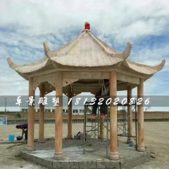 晚霞紅八角涼亭，公園石涼亭