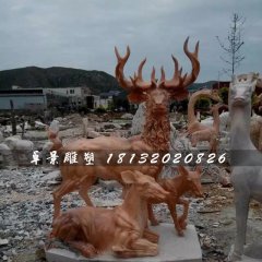 晚霞紅鹿石雕，公園動物石雕
