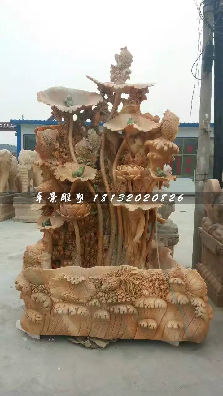 荷花流水池，晚霞紅景觀石雕