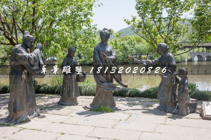 賣蓮藕銅雕，古代人物銅雕