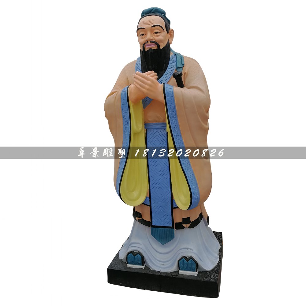 玻璃鋼孔子雕塑，彩繪古代人物 (2)