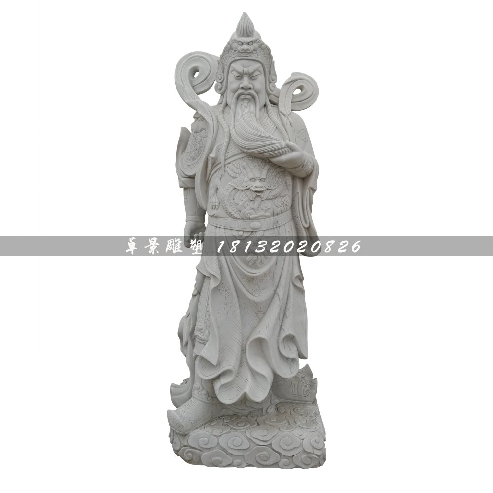 關(guān)公石雕，大理石捋胡子關(guān)公 (2)