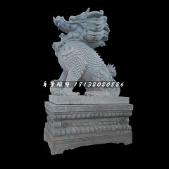戲球麒麟石雕，青石麒麟雕塑