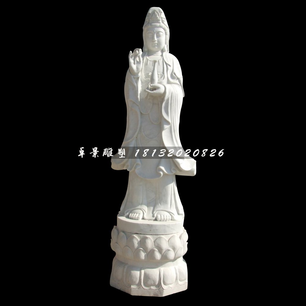 觀音菩薩石雕，漢白玉立式觀音