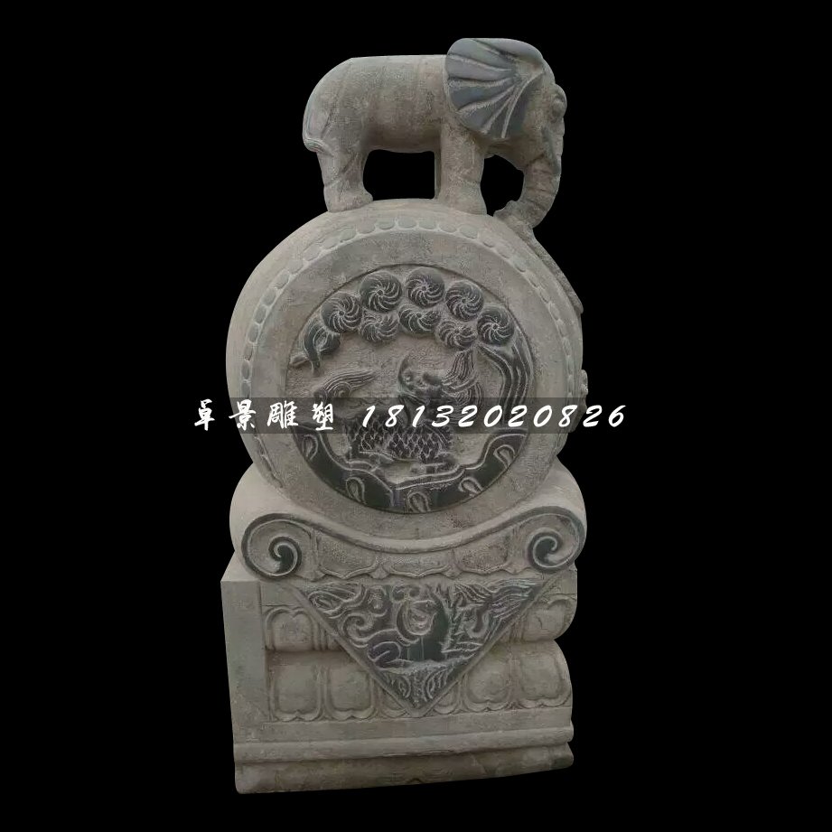 大象門墩石雕，仿古石抱鼓雕塑