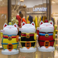 玻璃鋼招財(cái)貓雕塑，卡通擺件雕塑