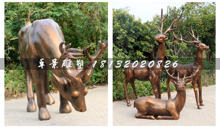 仿銅小鹿雕塑，玻璃鋼動物