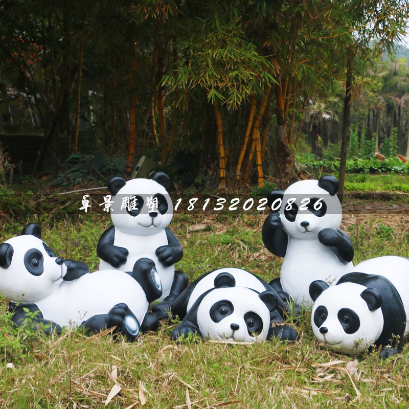 公園大熊貓雕塑，玻璃鋼動物雕塑 (1)