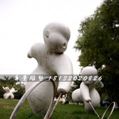 推鐵圈石雕，公園小品石雕