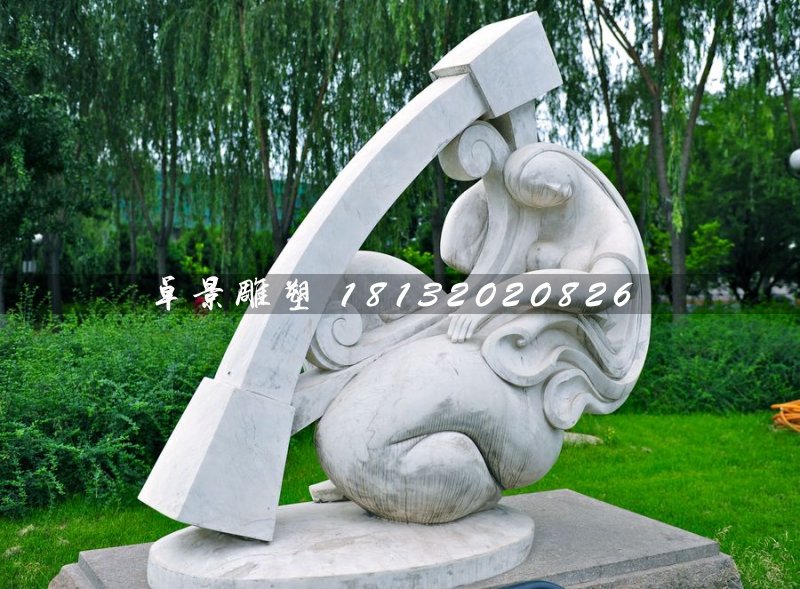 彈豎琴石雕，公園抽象人物石雕