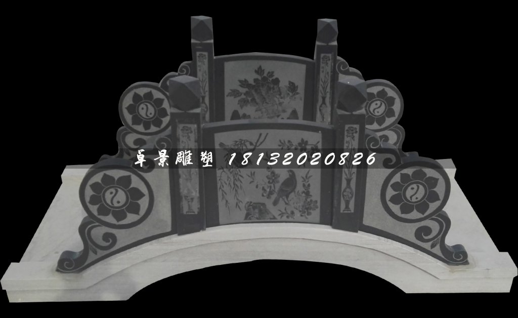 喜鵲登梅石浮雕橋，青石拱橋雕塑 (2)