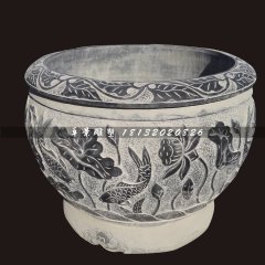 青石荷花魚水缸，仿古石魚缸