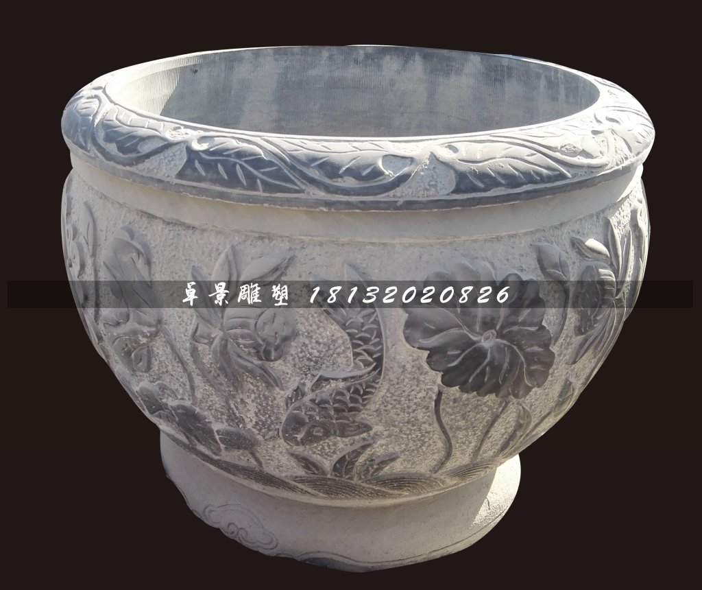 青石荷花魚(yú)水盆，仿古石水缸 (3)