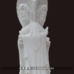 觀音石雕，漢白玉三面觀音石雕