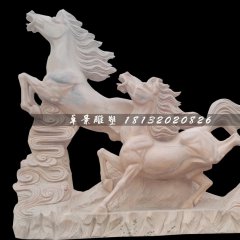 奔馬石雕，晚霞紅石雕馬，兩匹馬石雕