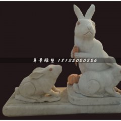 小白兔吃胡蘿卜石雕，公園動物石雕