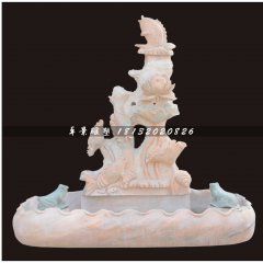 石雕噴泉，連年有魚石雕噴泉