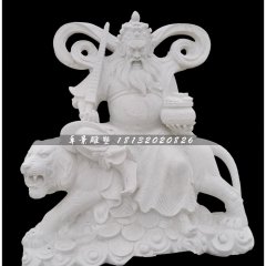 騎虎財(cái)神趙公明石雕，漢白玉財(cái)神石雕