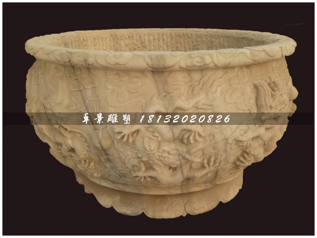 大理石水缸雕塑，仿古水盆雕塑 (2)