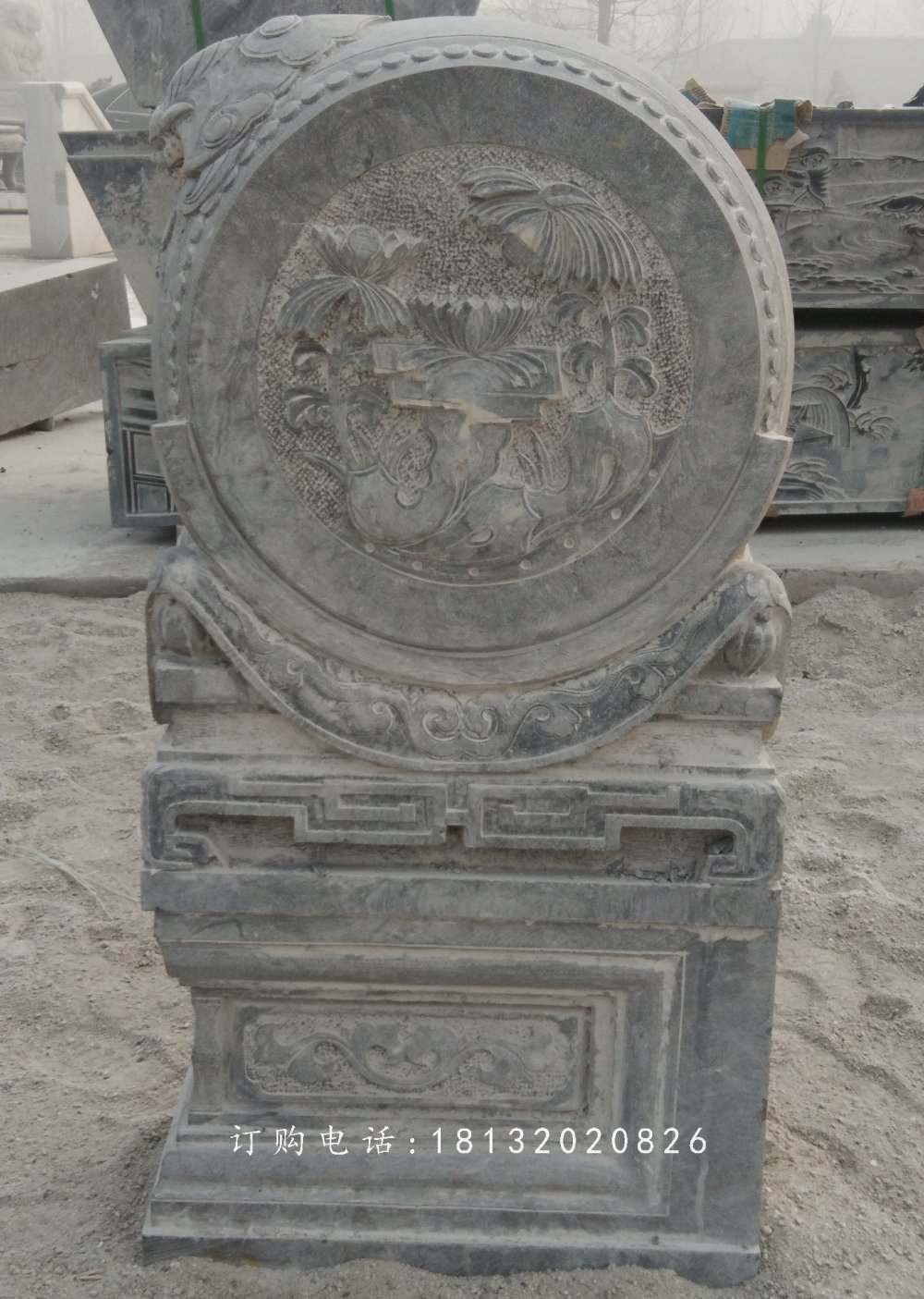 仿古青石門墩，石雕抱鼓石 (2)