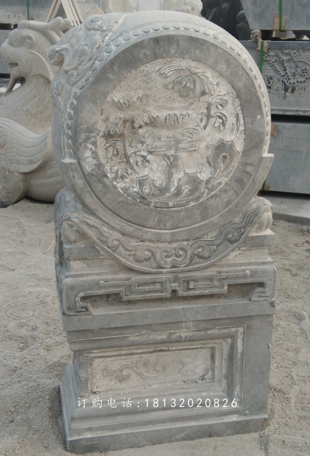 仿古青石門墩，石雕抱鼓石 (1)