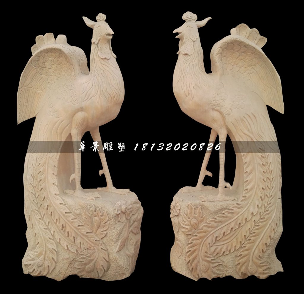 晚霞紅鳳凰石雕，古代神獸石雕