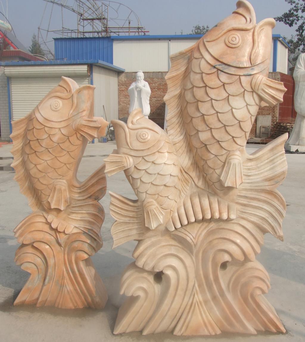 噴泉魚石雕，晚霞紅魚石雕